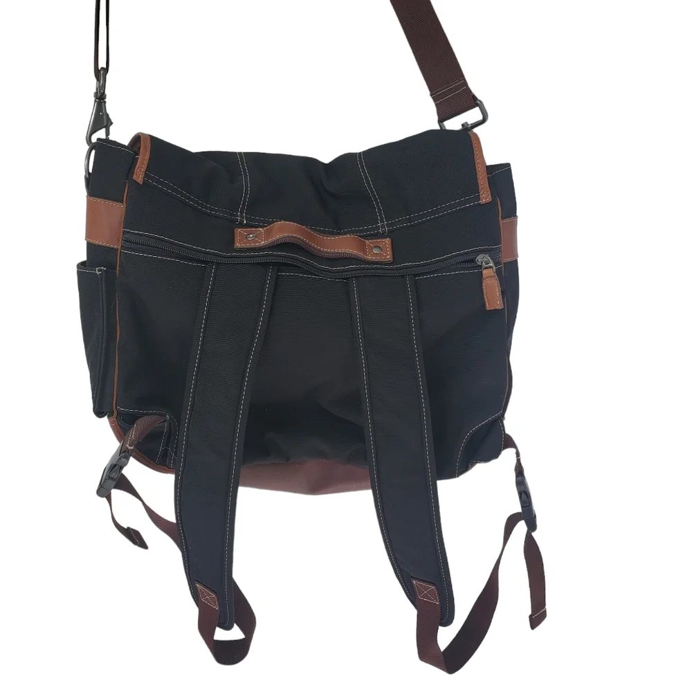 Ellington Messenger Backpack Travel Bag Black Brown Leather Convertible Large